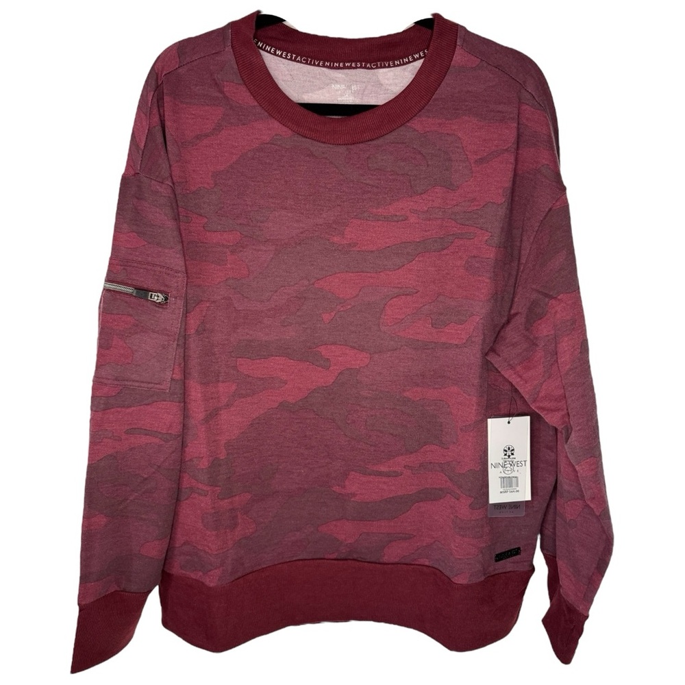 NINE WEST Active Red Camo Sweatshirt Crew Neck Pullover Size 2X NEW $64 msrp